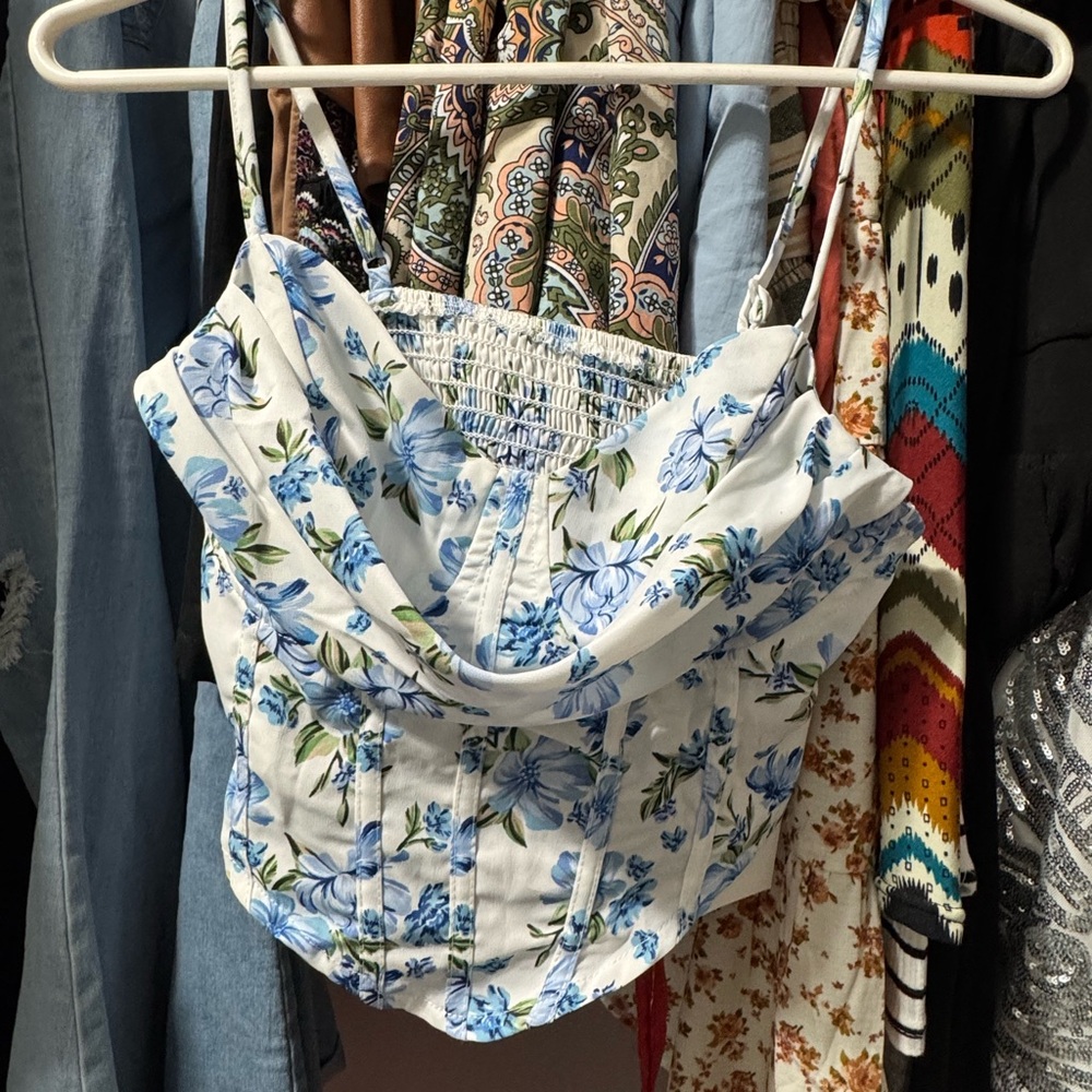 Floral Blue and White Corset Top